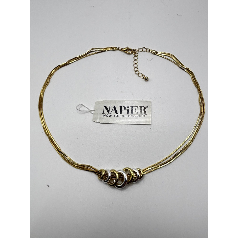 Napier Necklace Womens 16" Gold Silver Tone Mixed Metal Interlocking Ring Double